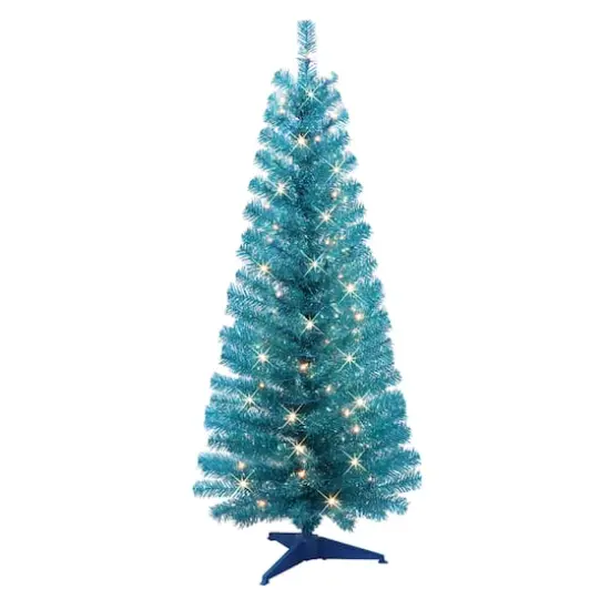 4.5ft. Pre-Lit Teal Tinsel Artificial Tree, Clear Lights {1}