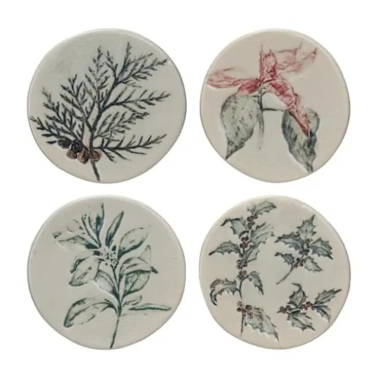 Hello Honey&reg; 4" Debossed Seasonal Botanicals Round Stoneware Coaster Set {1}