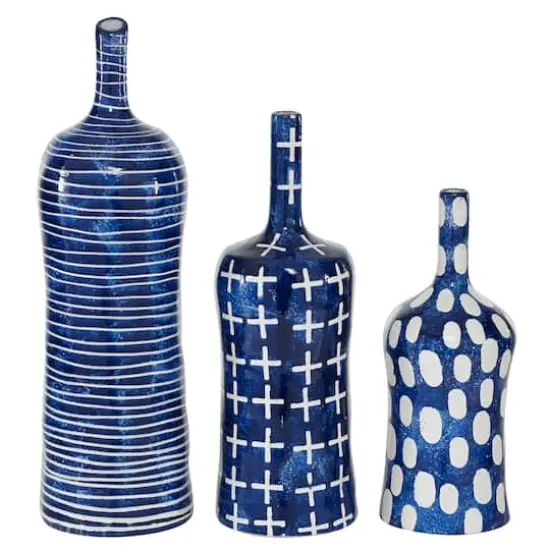 Blue & White Stoneware Contemporary Vase Set {1}
