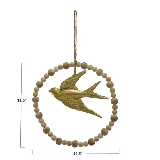 Hello Honey&reg; 11.5" Round Wood & Metal Wall Hanging with Beads & Embossed Dove {4}