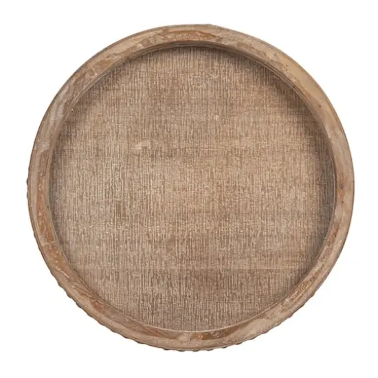 Hello Honey&reg; 16" Decorative Round Wood Tray with Hobnail Edge Brown {4}