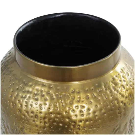Gold Metal Textured Hammered Vase {5}