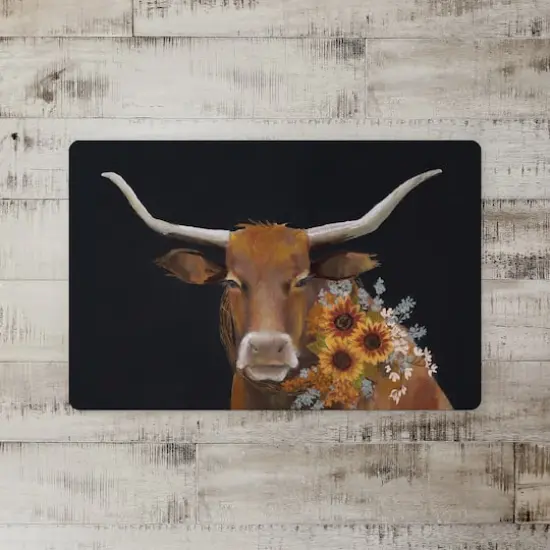 Longhorn With Sunflowers 18" x 27" Floor Mat {3}