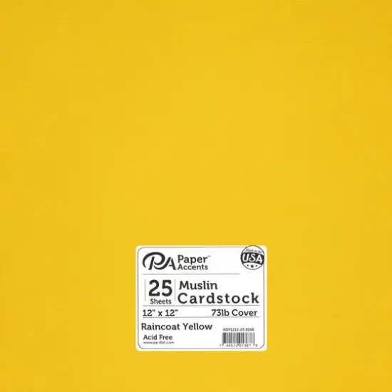 PA Paper™ Accents 12" x 12" Muslin 73lb. Cardstock, 25 Sheets Raincoat Yellow {1}