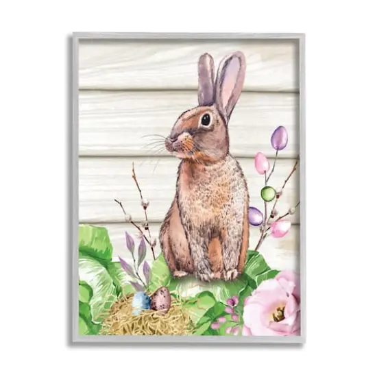Stupell Industries Spring Flower Garden Country Rabbit Framed Giclee Art Gray {1}
