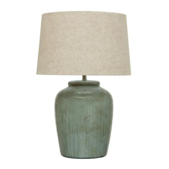 Hello Honey® 25" Aqua Reactive Glass Coastal Stoneware Table Lamp with Linen Shade {3}