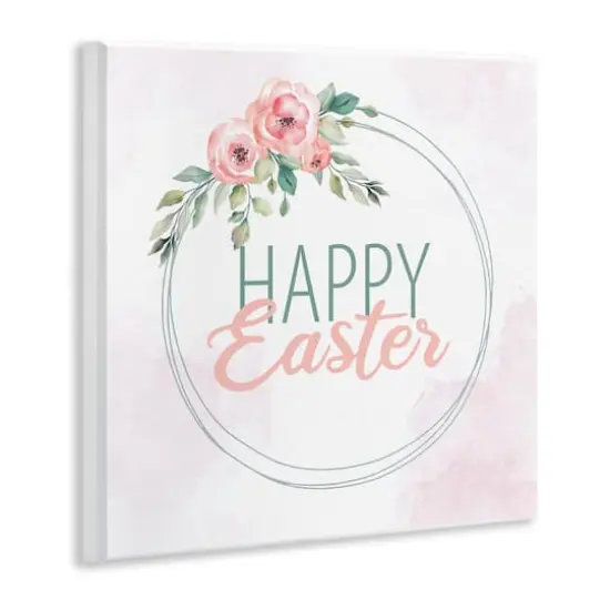 Stupell Industries Happy Easter Round Floral Border Pastel Pink Design Wall Plaque Art {4}