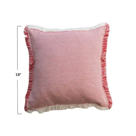 Hello Honey&reg; 18" Red & White Woven Stripes Throw Pillow with Fringe Edges {5}