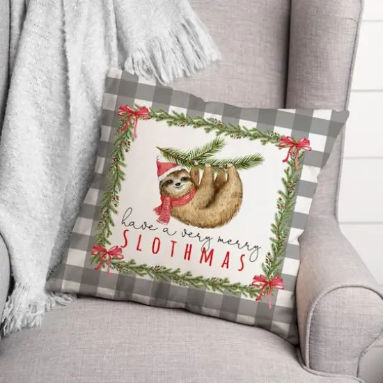 Merry Slothmas 18x18 Throw Pillow {3}