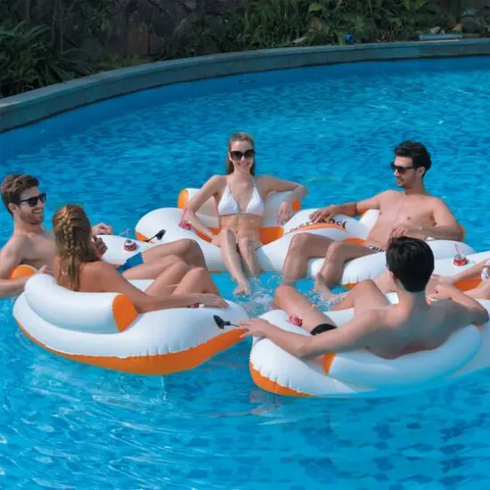 7ft. Orange & White River Land Inflatable Swimming Pool Sofa {4}