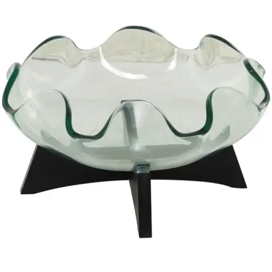 16" Clear Glass Kitchen Serving Bowl with Black Wooden Stand {5}