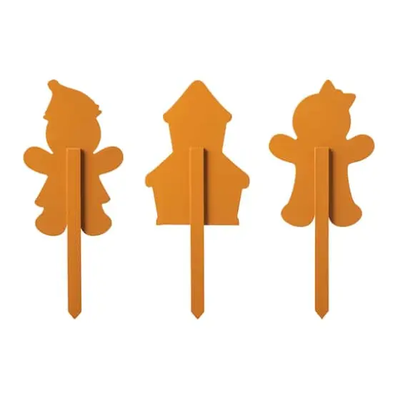Glitzhome&reg; Wooden Gingerbread Man Yard Stake Set {6}
