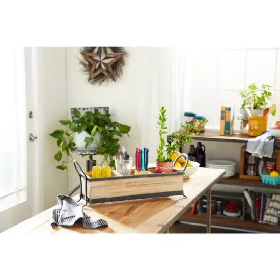 22" Brown Wood Farmhouse Tray {10}