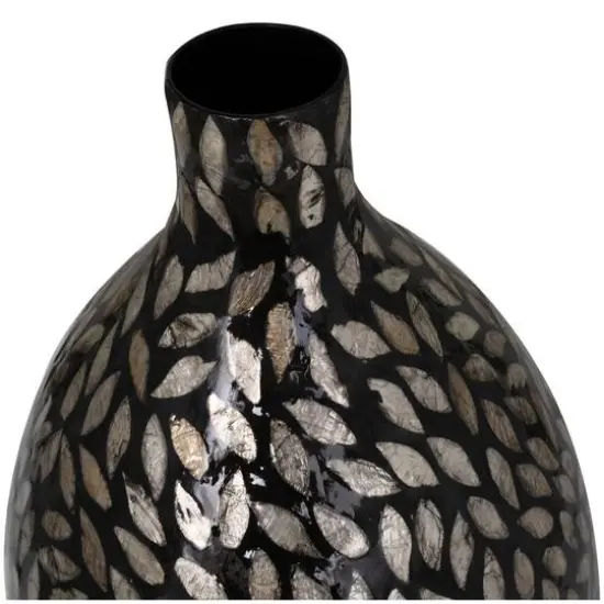 22" Black Mother of Pearl Handmade Mosaic Floral Inspired Vase {6}