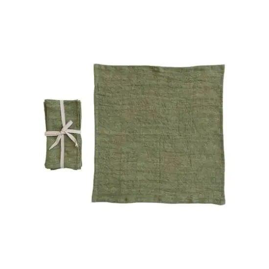 Hello Honey® Large Green Stonewashed Linen Cocktail Napkin Set {1}