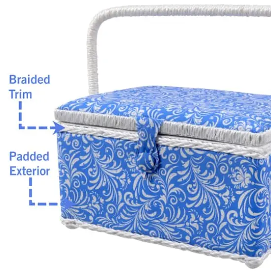 SINGER&reg; Large Blue Deliah Scroll Print Sewing Basket with Sewing Scissors & Notions {6}