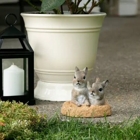 6.5" Peek-A-Boo Garden Bunnies Statue {3}