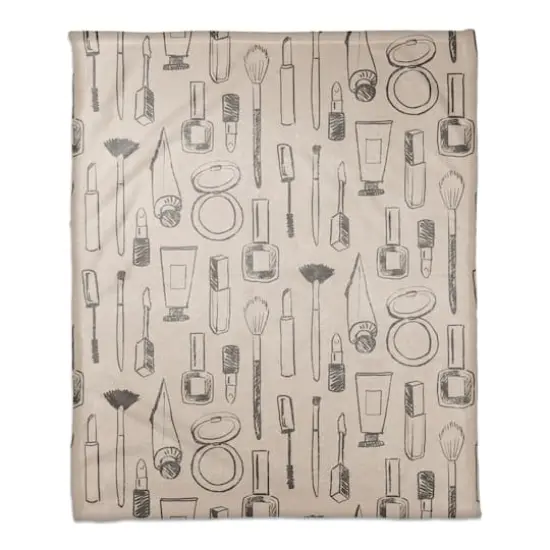 Makeup Icons Coral Fleece Blanket Gray/Cream {1}