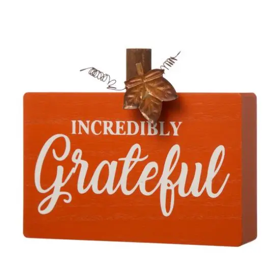 GlitzHome&reg; Fall Wooden Pumpkin Tabletop Sign Set {4}
