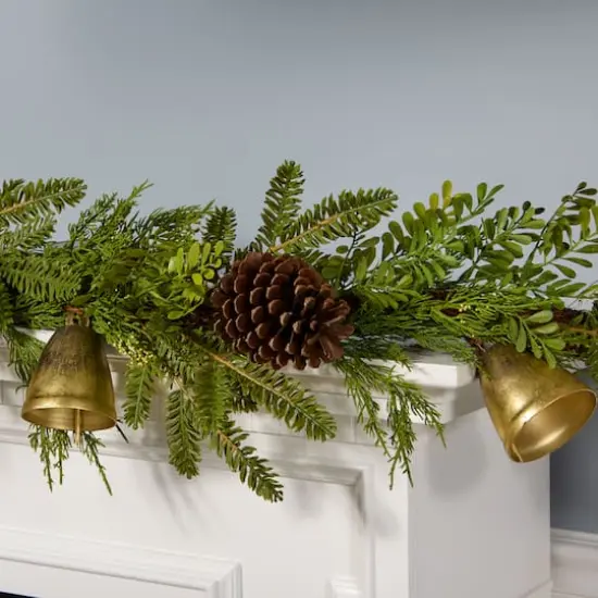 6ft. Gold Christmas Bells, Pine Leaf & Pinecone Garland {3}