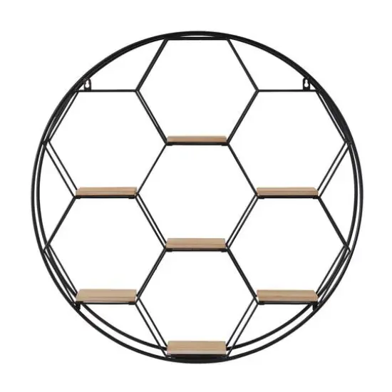 Black Metal Round 7 Shelves Wall Shelf 28" x 5" x 28" {3}