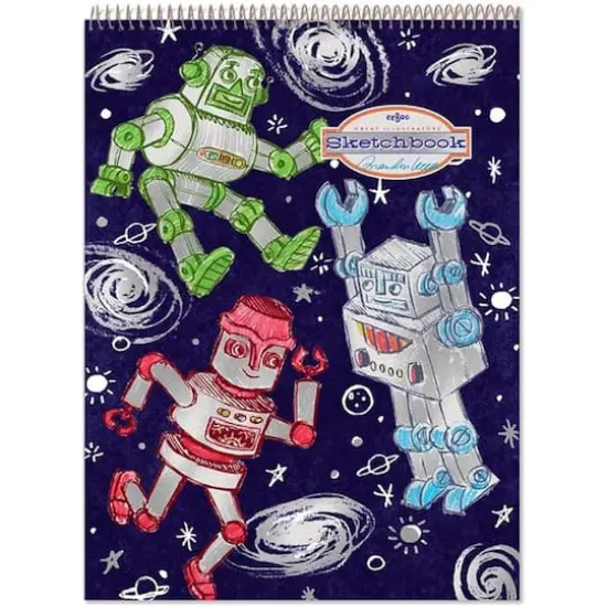 eeBoo Silver Robots Spiral Sketchbook, 8.5" x 11" {1}