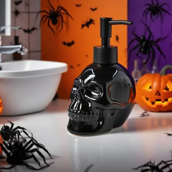 8.25oz. Black Ceramic Skull Hand Soap Dispenser by Ashland&reg; {3}