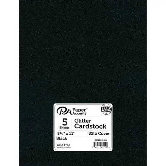 PA Paper&trade; Accents 8.5" x 11" 85lb. Glitter Cardstock, 5 Sheets Black {1}