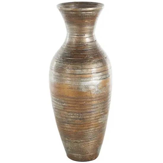 Brown Bamboo Wood Antique Inspired Vase {4}