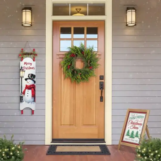 Glitzhome&reg; 36" Wooden Christmas Snowman Sleigh Porch Sign {6}