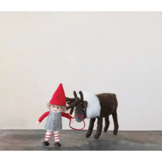 Hello Honey® 11" Multicolor Wool Felt Elf & Caribou Figurine {3}