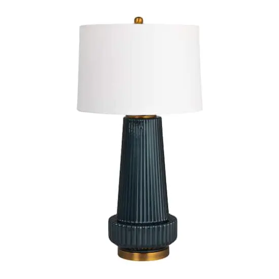 Hello Honey&reg; Blue Stone Glaze Tall Glass Table Lamp with Cream Tapered Drum Shade {1}