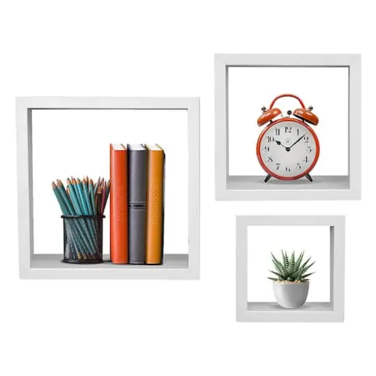 Sorbus Floating Square Shelf Set White {4}