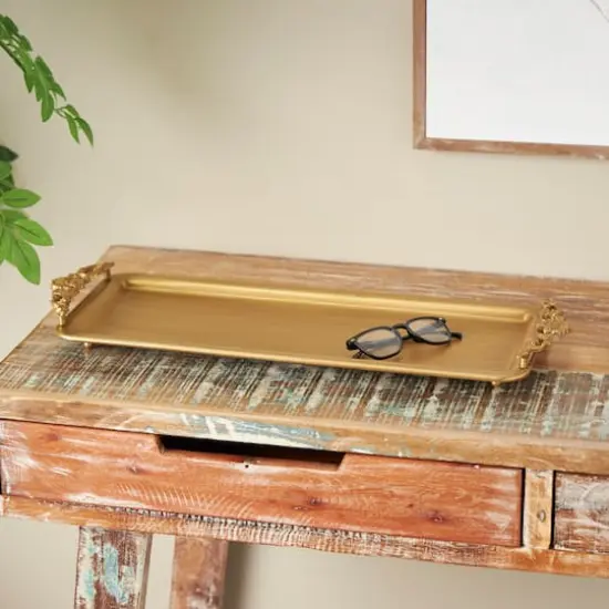 24" Bronze Brushed Metal Tray with Antique Scroll Handles {3}