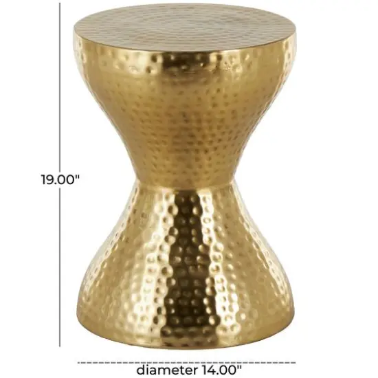 18.5" Gold Metal Hammered Accent Table with Hourglass Shape {8}