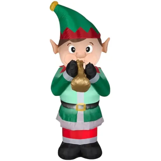 6ft. Animated Airblown&reg; Inflatable Mixed Media Elf Playing Trumpet {1}