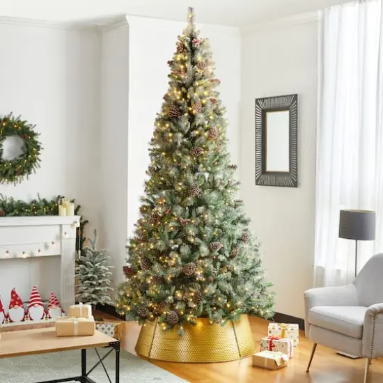 Glitzhome&reg; 40.5" Christmas Gold Hammered Metal Tree Collar {5}