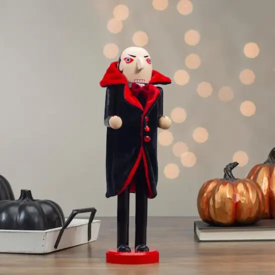 14" Black & Red Wooden Vampire Halloween Nutcracker {3}