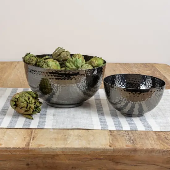 Hello Honey&reg; Silver Finish Round Hammered Metal Bowl Set {4}