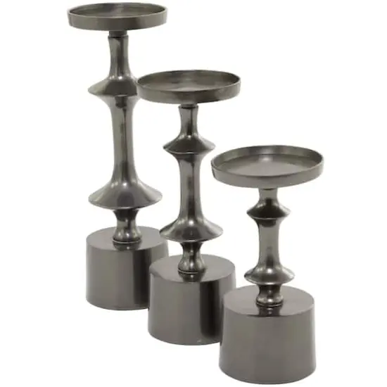 CosmoLiving by Cosmopolitan Black Aluminum Pillar Candle Holder Set {3}