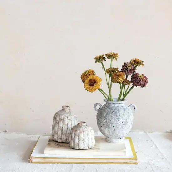 Hello Honey&reg; 6" Gray with Distressed Reactive Glaze Stoneware Vase with Handles {4}