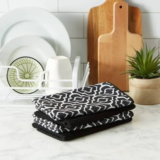DII&reg; Black Lattice Microfiber Dishtowel Set {3}