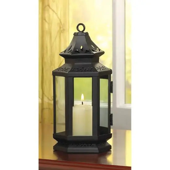 8" Black Metal Stagecoach Lantern {3}