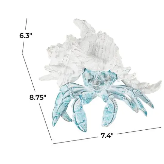 9" Polystone Crab Textured Decorative Sculpture with White Shell Blue {8}