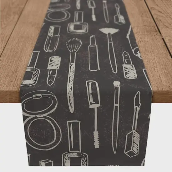 72" Makeup Icons Cotton Twill Table Runner White/Black {1}