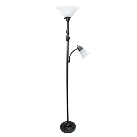 Lalia Home Torchiere Floor Lamp with Reading Light Restoration Bronze/White Shades {1}