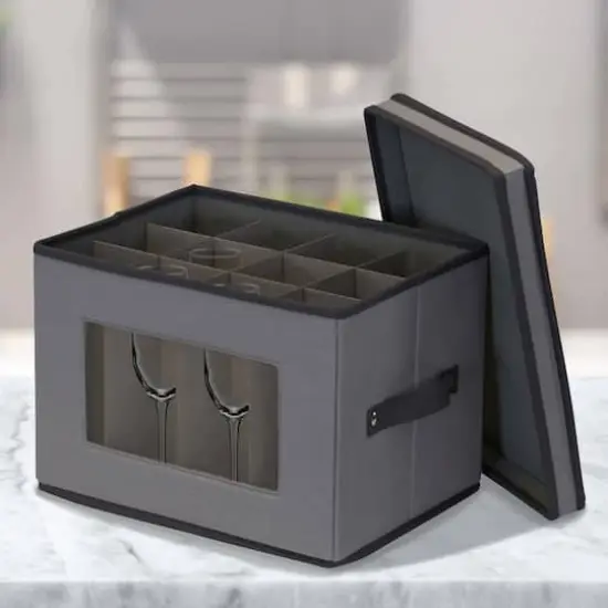 Household Essentials Champagne Glassware Storage Box Gray {3}