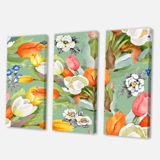 Designart - Blooming White and Orange Tulips III - Traditional Canvas Wall Art Print {1}