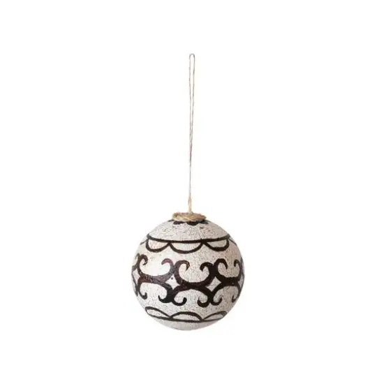 Hello Honey&reg; 4" White & Brown Hand-Painted Plastic Ball Ornament {1}