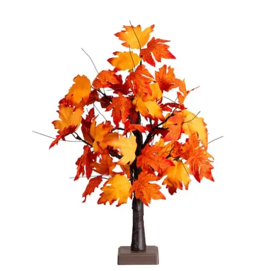 2ft. Pre-Lit Bright Autumn Maple Artificial Fall Tree with 24 Warm White LED Lights and Detachable Base {1}